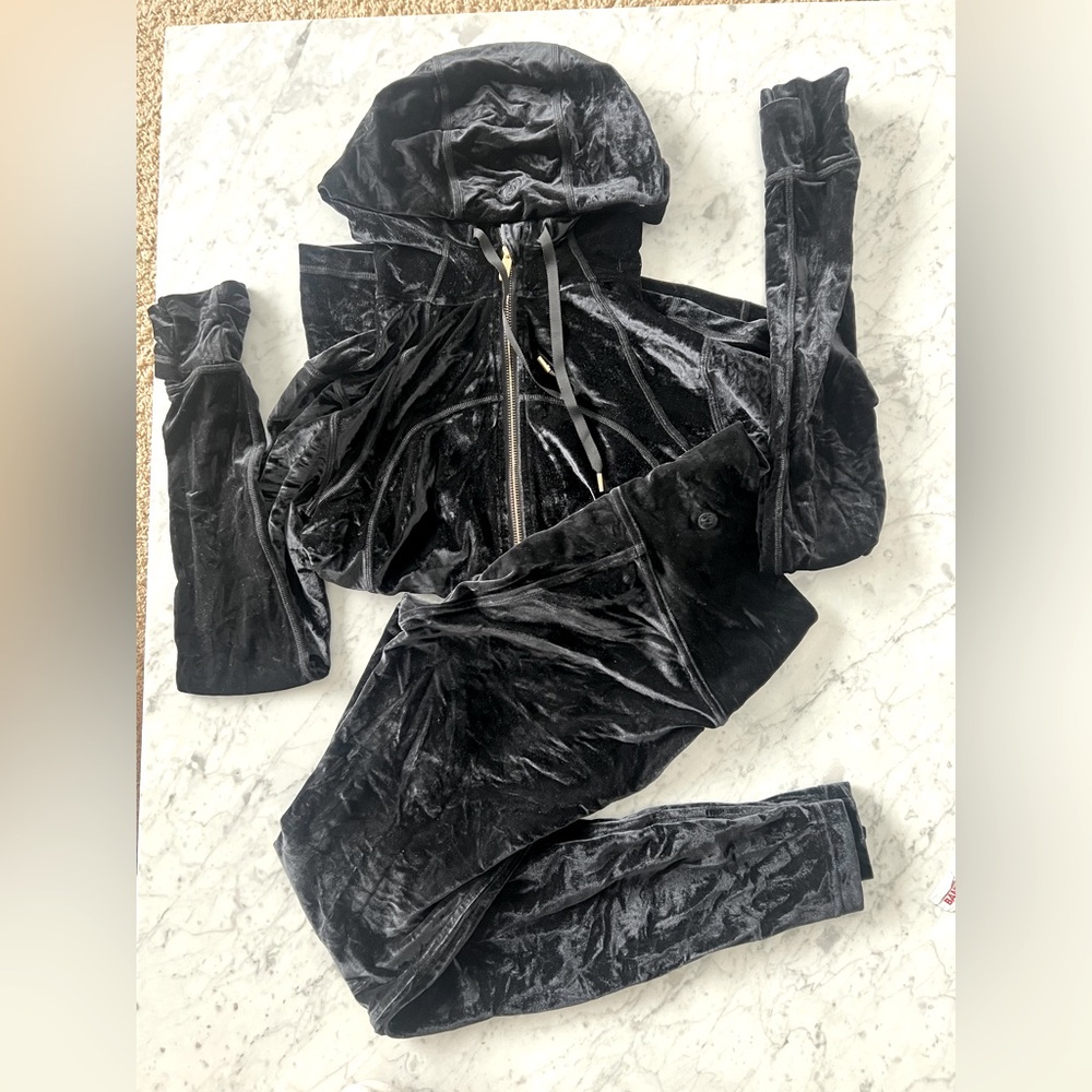 Lululemon Black Velvety Hoodie and Legging Set